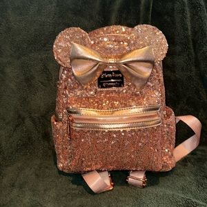 Loungefly Minnie Disney Parks Exclusive Rosegold Sequin Backpack